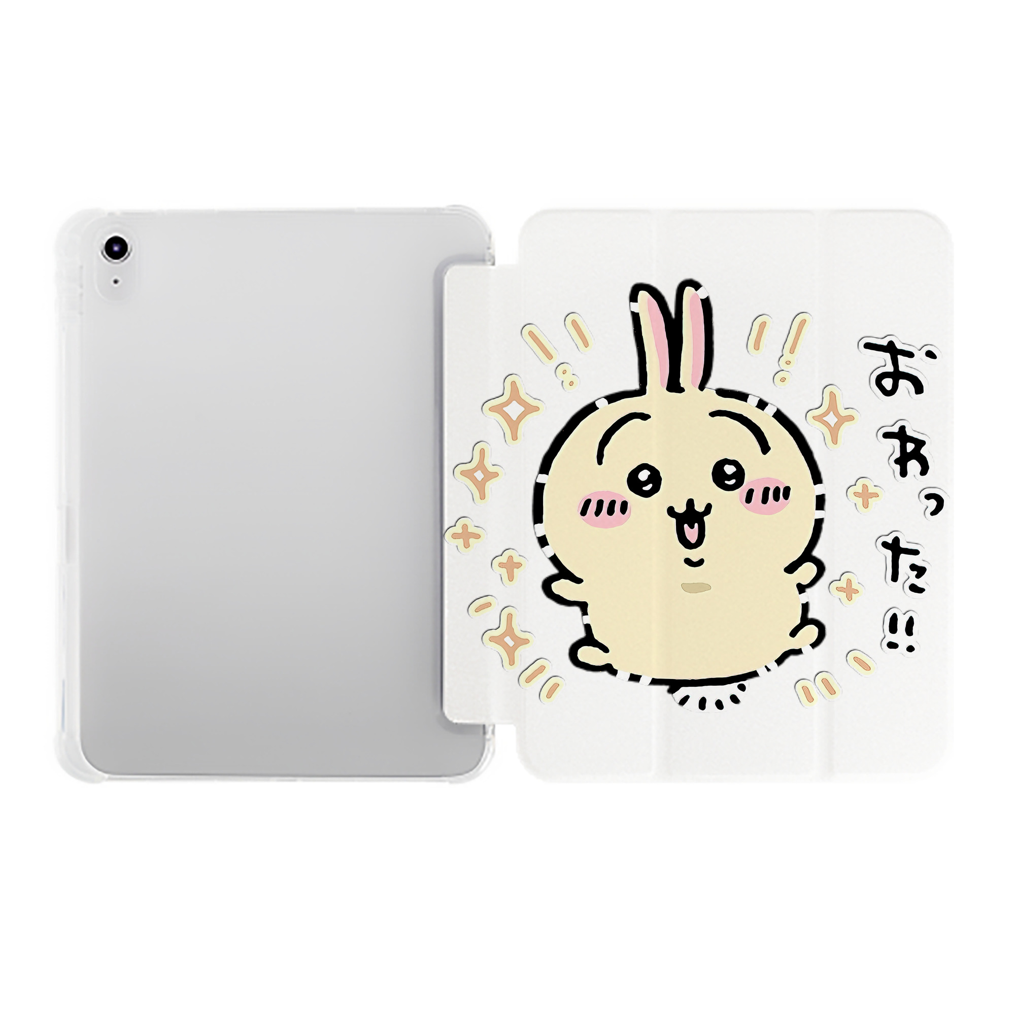 （画像用） ちいかわ うさぎ Chii-kawa usagi IPad ケース ペン収納付き 三つ折りスタンド PUレザー×シリコン 対応機種9.5/10.5/10.9インチ
